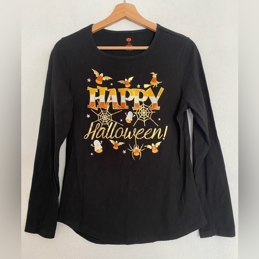 HAPPY HALLOWEEN CANDY CORN GRAPHIC LONG SLEEVE SHIRT SIZE MEDIUM
